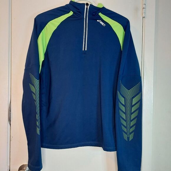 Girl's Asics Running Track Jacket Blue with Green Large 14-16 - Picture 2 of 10